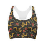 Embroidery Chinese Dragon Pattern Print Women's Sports Bra