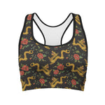 Embroidery Chinese Dragon Pattern Print Women's Sports Bra
