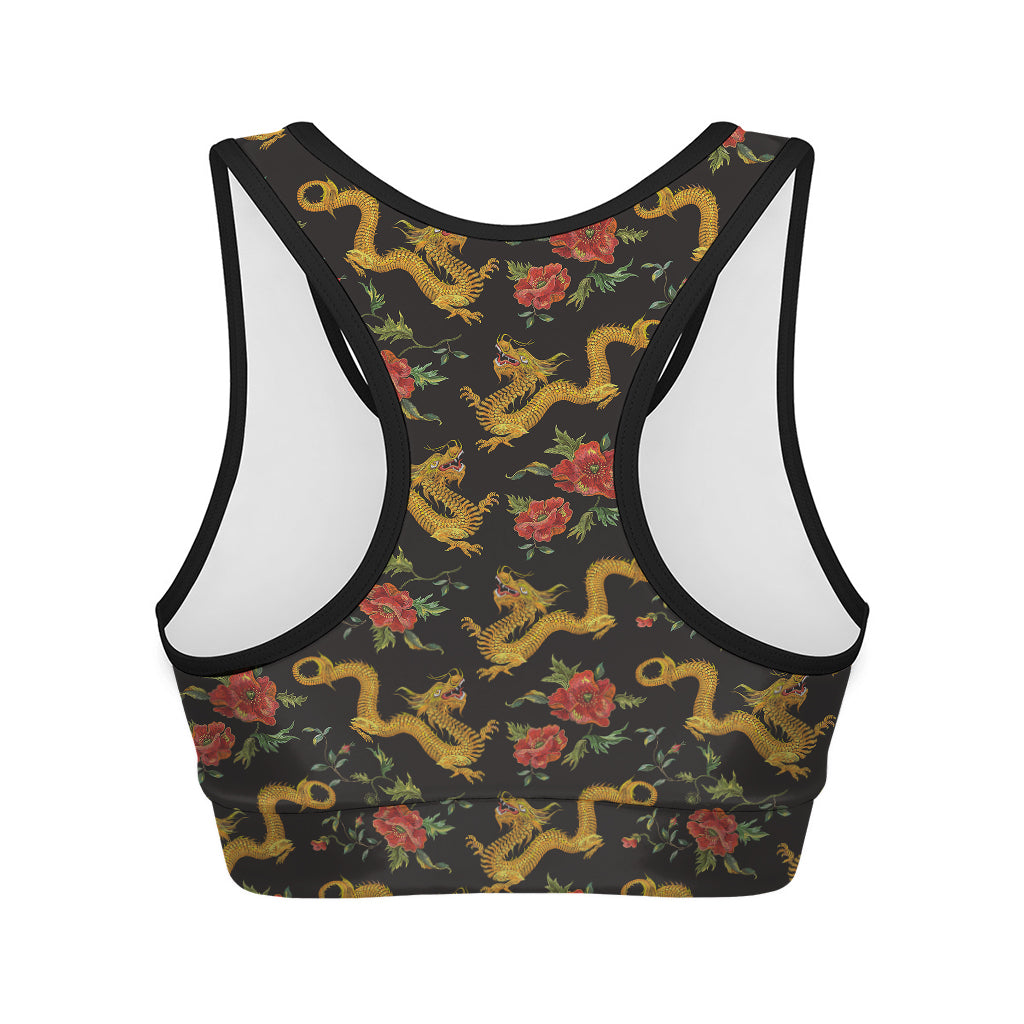 Embroidery Chinese Dragon Pattern Print Women's Sports Bra