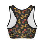 Embroidery Chinese Dragon Pattern Print Women's Sports Bra