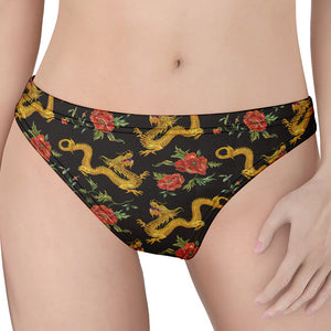 Embroidery Chinese Dragon Pattern Print Women's Thong