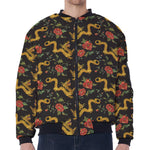 Embroidery Chinese Dragon Pattern Print Zip Sleeve Bomber Jacket