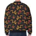 Embroidery Chinese Dragon Pattern Print Zip Sleeve Bomber Jacket
