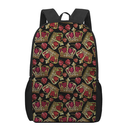 Embroidery Crown Pattern Print 17 Inch Backpack