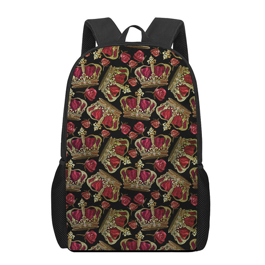 Embroidery Crown Pattern Print 17 Inch Backpack