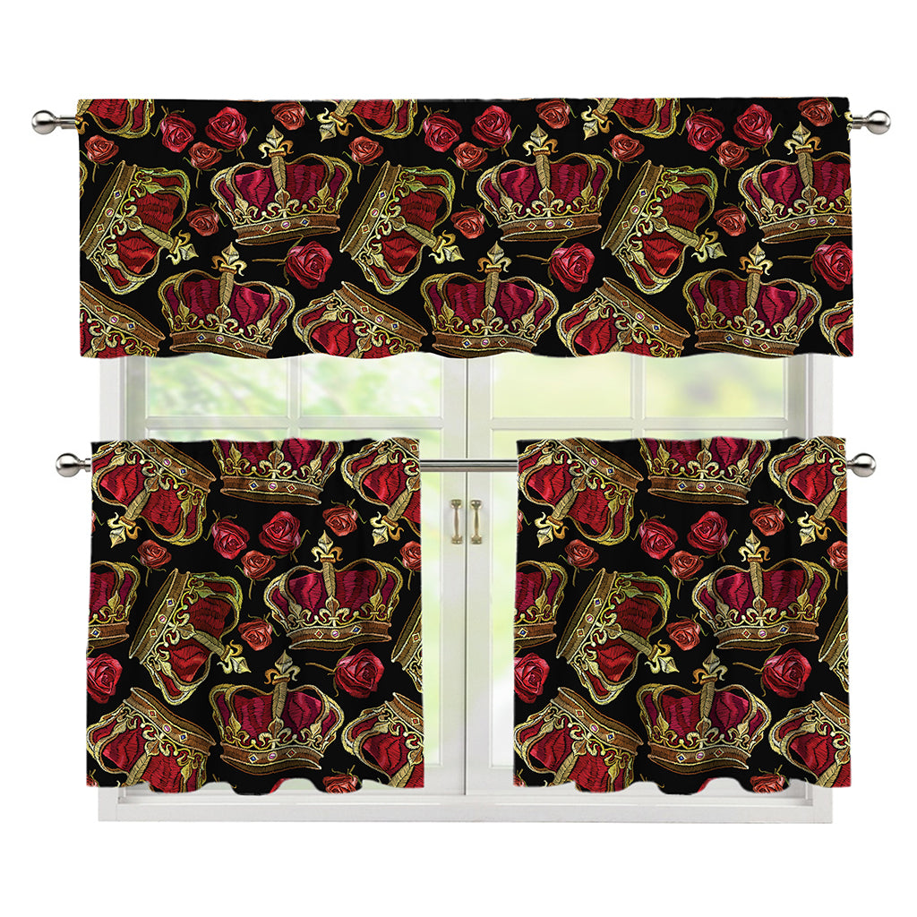 Embroidery Crown Pattern Print 3 Piece Kitchen Curtains