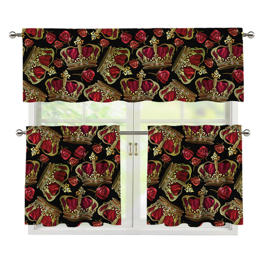 Embroidery Crown Pattern Print 3 Piece Kitchen Curtains