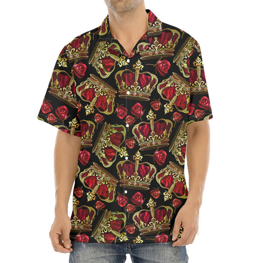 Embroidery Crown Pattern Print Aloha Shirt