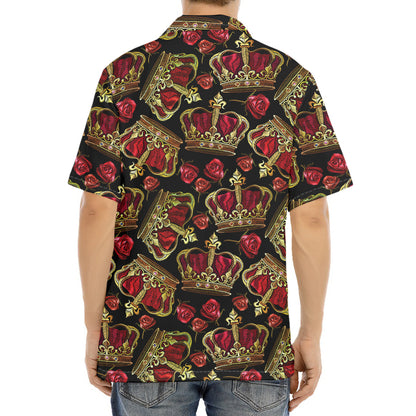 Embroidery Crown Pattern Print Aloha Shirt