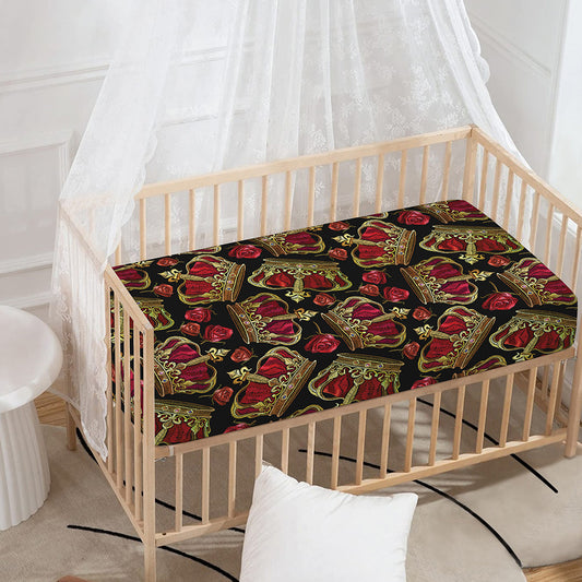 Embroidery Crown Pattern Print Baby Crib Sheet