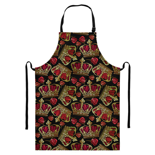 Embroidery Crown Pattern Print Bib Apron With Pocket