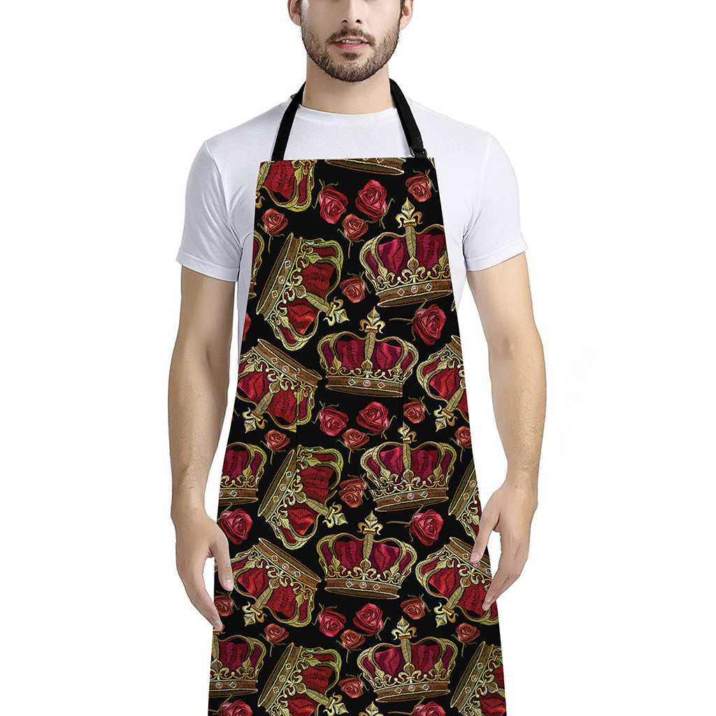 Embroidery Crown Pattern Print Bib Apron With Pocket