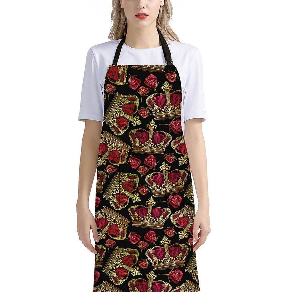 Embroidery Crown Pattern Print Bib Apron With Pocket