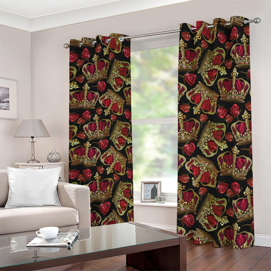 Embroidery Crown Pattern Print Blackout Grommet Curtains