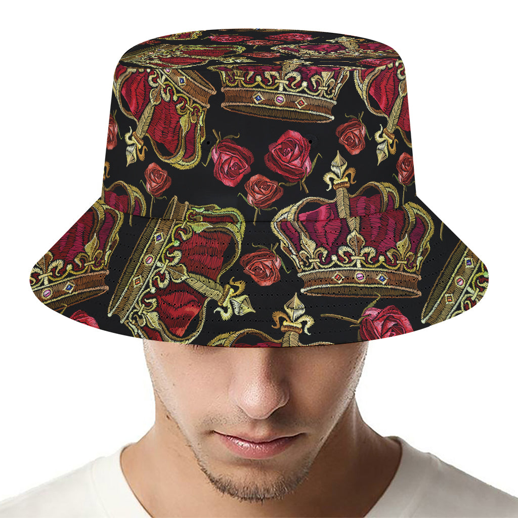 Embroidery Crown Pattern Print Bucket Hat