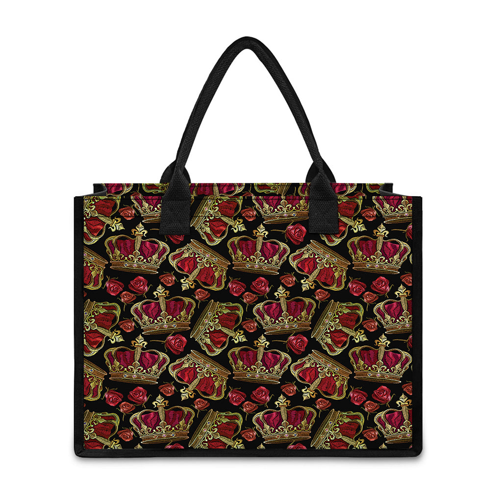 Embroidery Crown Pattern Print Canvas Tote Bag