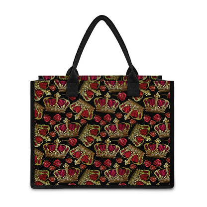 Embroidery Crown Pattern Print Canvas Tote Bag