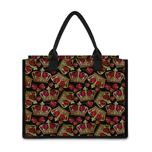 Embroidery Crown Pattern Print Canvas Tote Bag