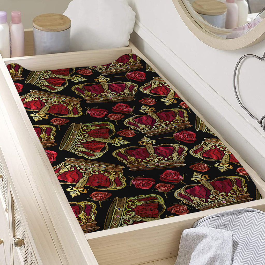 Embroidery Crown Pattern Print Changing Pad Cover