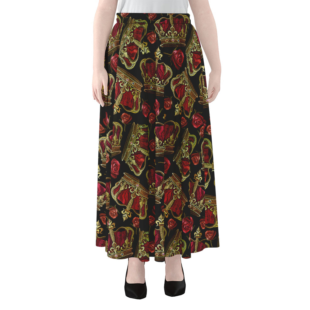 Embroidery Crown Pattern Print Chiffon Maxi Skirt