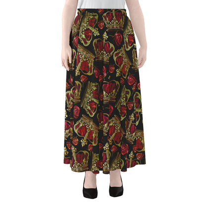 Embroidery Crown Pattern Print Chiffon Maxi Skirt