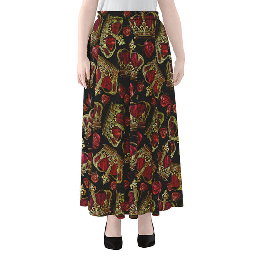 Embroidery Crown Pattern Print Chiffon Maxi Skirt