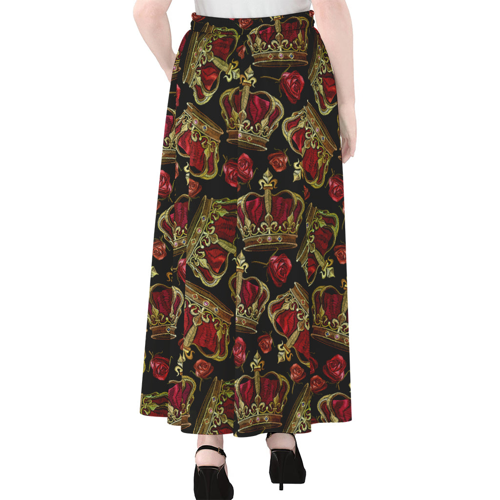Embroidery Crown Pattern Print Chiffon Maxi Skirt