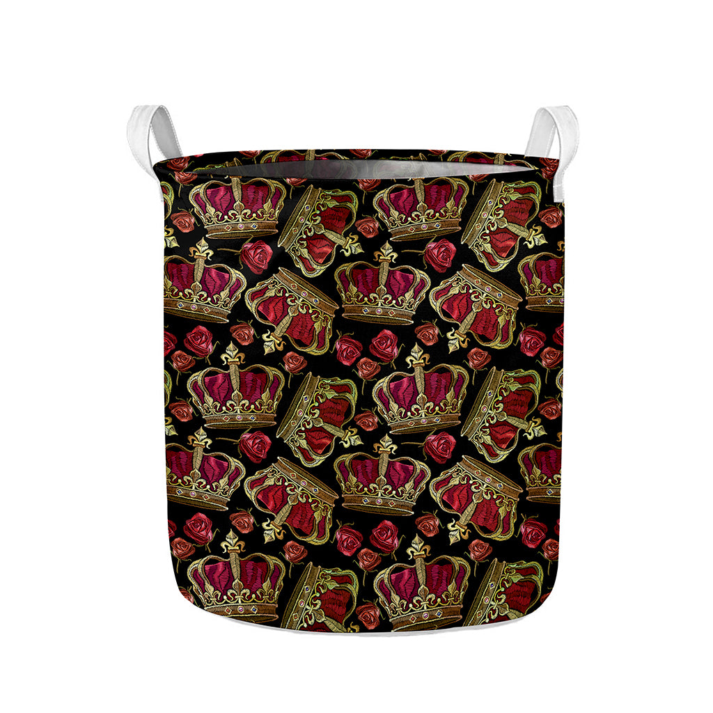 Embroidery Crown Pattern Print Collapsible Laundry Basket