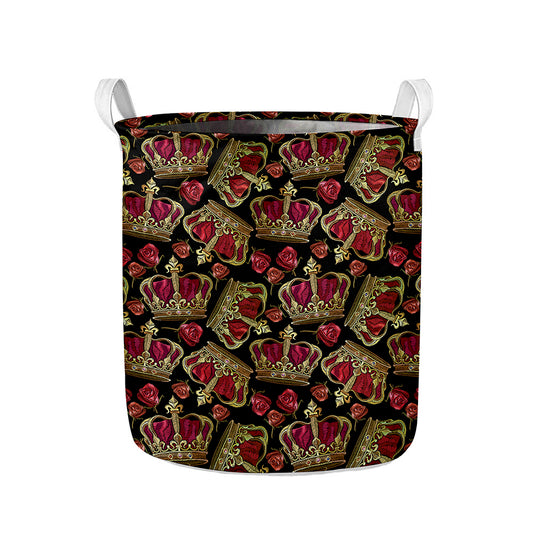 Embroidery Crown Pattern Print Collapsible Laundry Basket