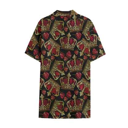 Embroidery Crown Pattern Print Cotton Hawaiian Shirt