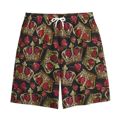 Embroidery Crown Pattern Print Cotton Shorts