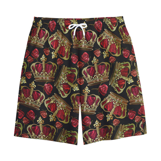 Embroidery Crown Pattern Print Cotton Shorts