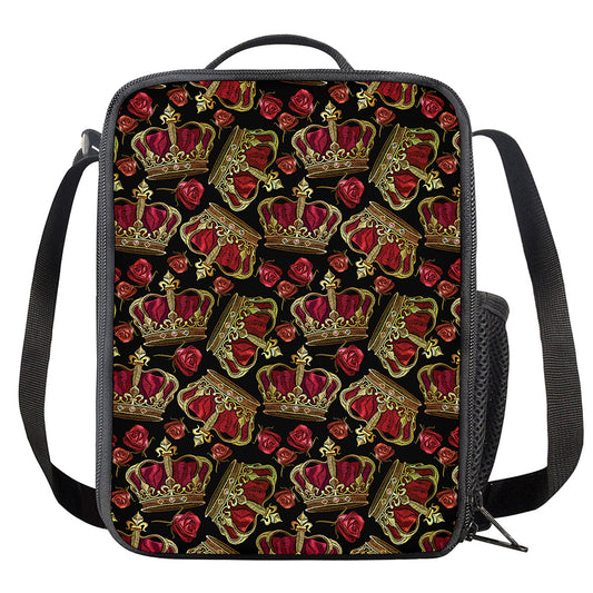 Embroidery Crown Pattern Print Crossbody Lunch Bag