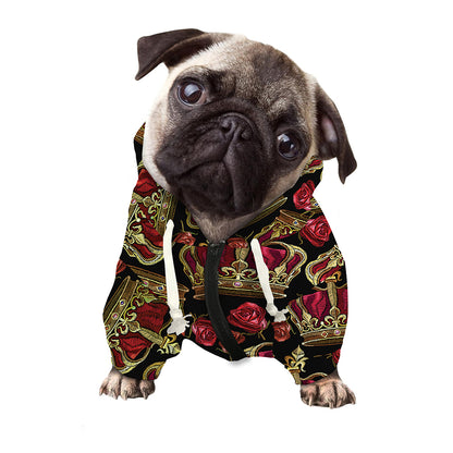 Embroidery Crown Pattern Print Dog Zip Up Hoodie