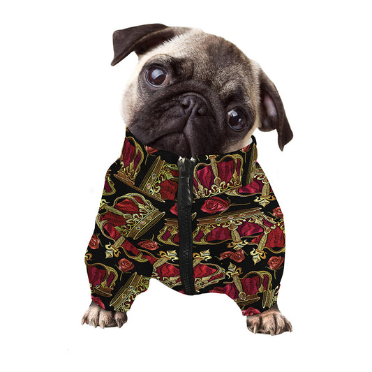 Embroidery Crown Pattern Print Dog Zip Up Jacket