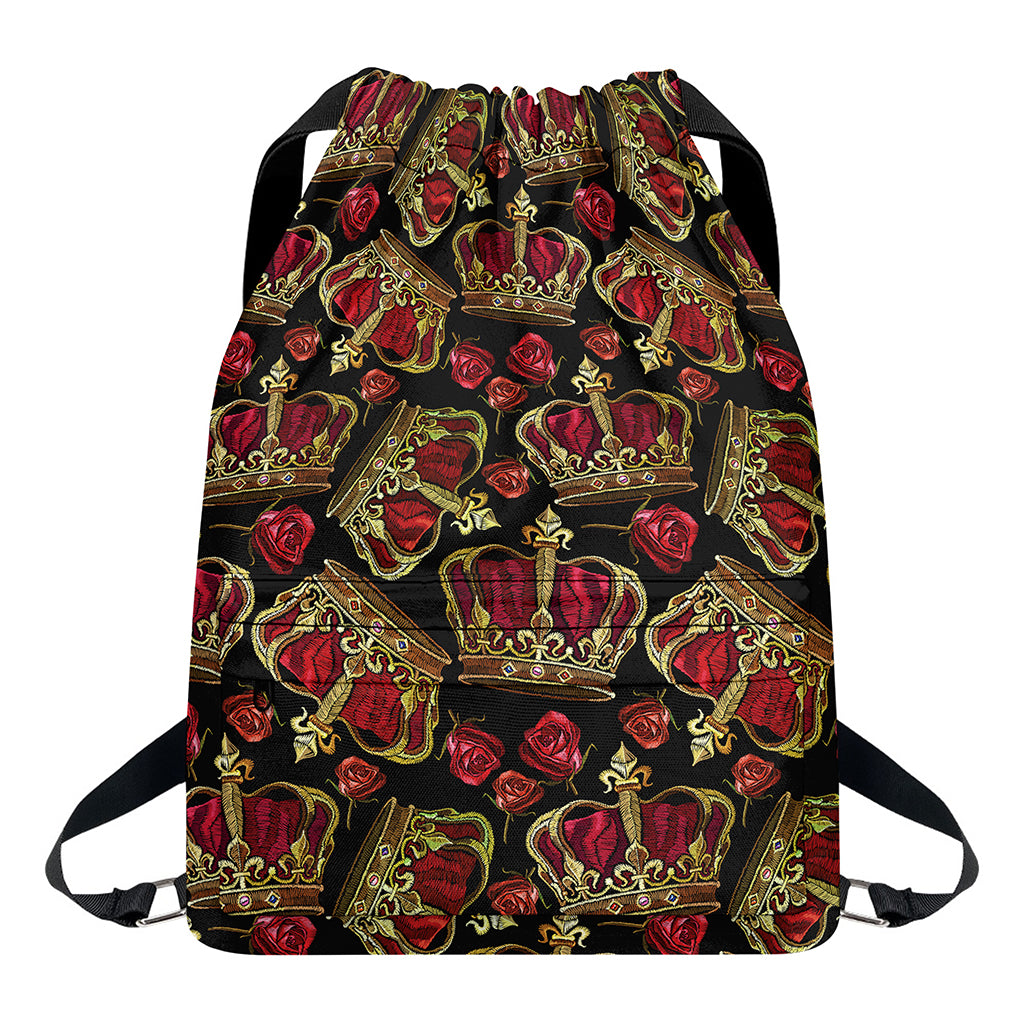 Embroidery Crown Pattern Print Drawstring Backpack