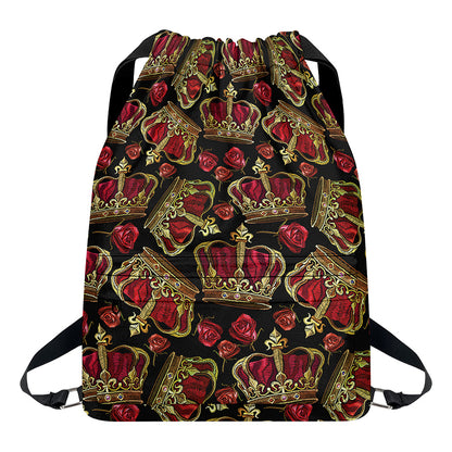 Embroidery Crown Pattern Print Drawstring Backpack