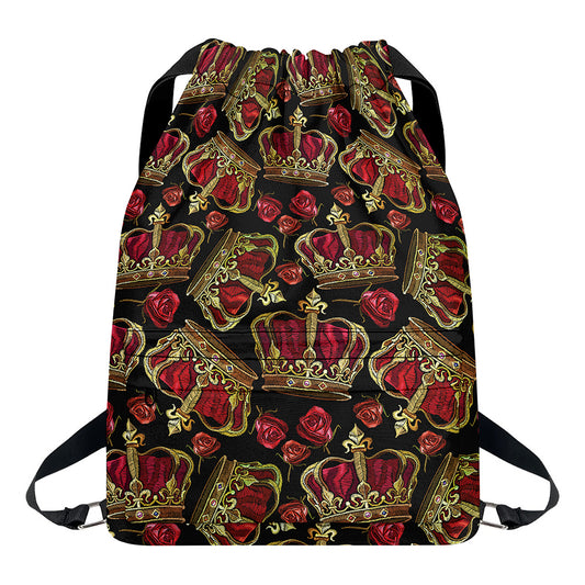 Embroidery Crown Pattern Print Drawstring Backpack