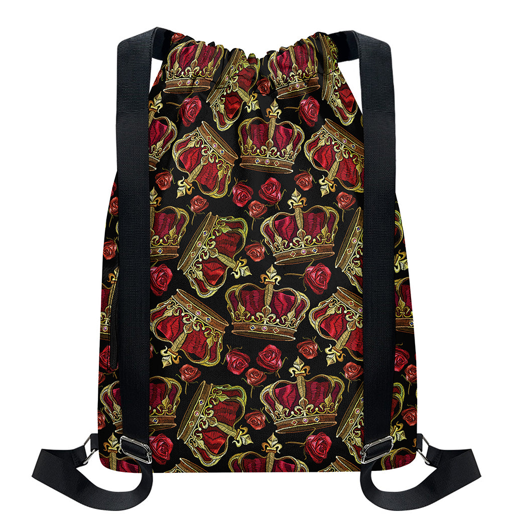 Embroidery Crown Pattern Print Drawstring Backpack