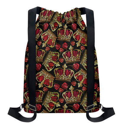 Embroidery Crown Pattern Print Drawstring Backpack