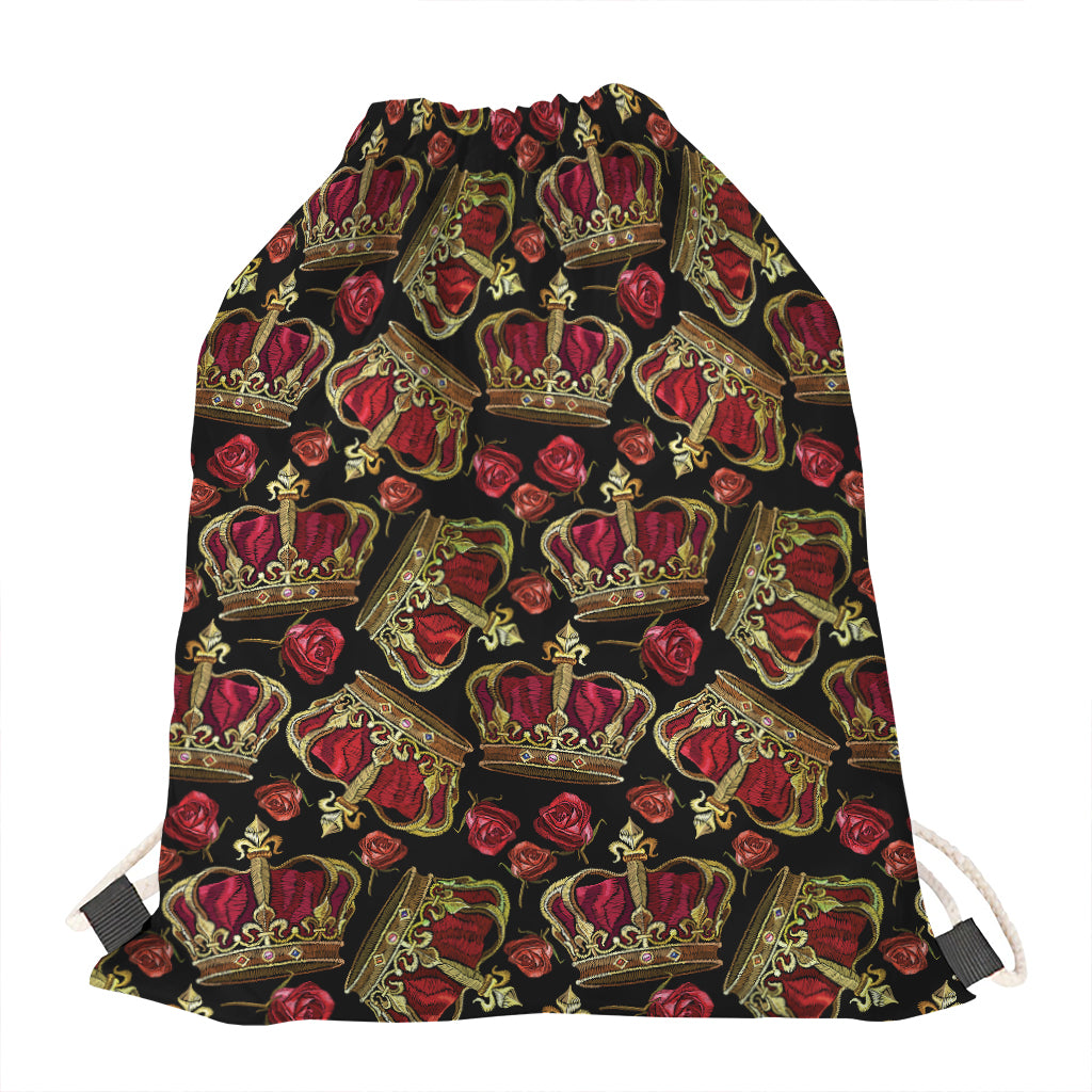 Embroidery Crown Pattern Print Drawstring Bag