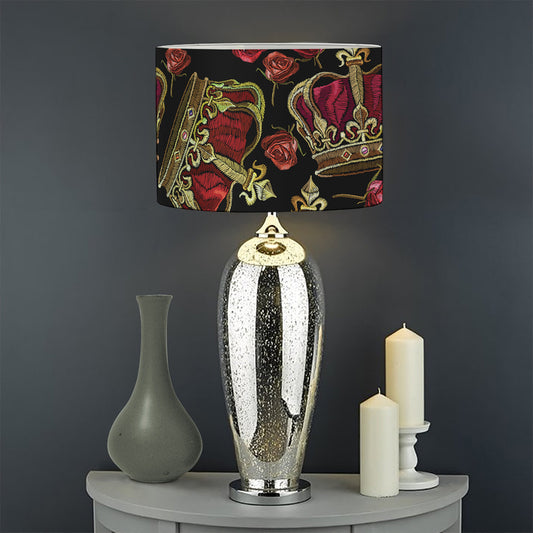 Embroidery Crown Pattern Print Drum Lamp Shade