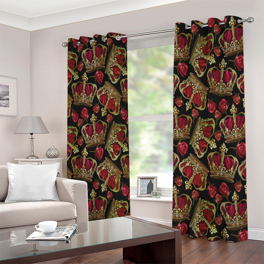 Embroidery Crown Pattern Print Extra Wide Grommet Curtains