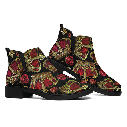 Embroidery Crown Pattern Print Flat Ankle Boots
