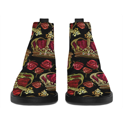 Embroidery Crown Pattern Print Flat Ankle Boots