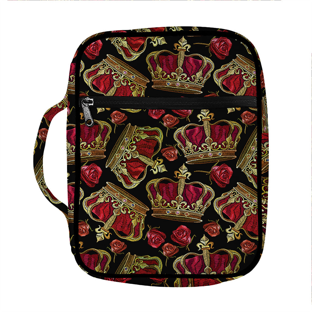 Embroidery Crown Pattern Print Front Pocket Bible Bag