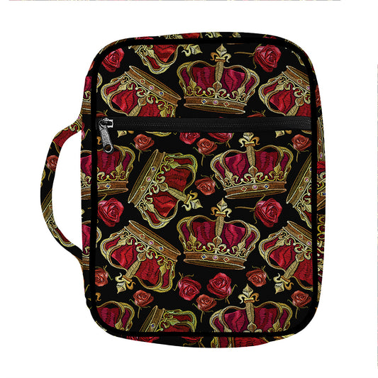Embroidery Crown Pattern Print Front Pocket Bible Bag