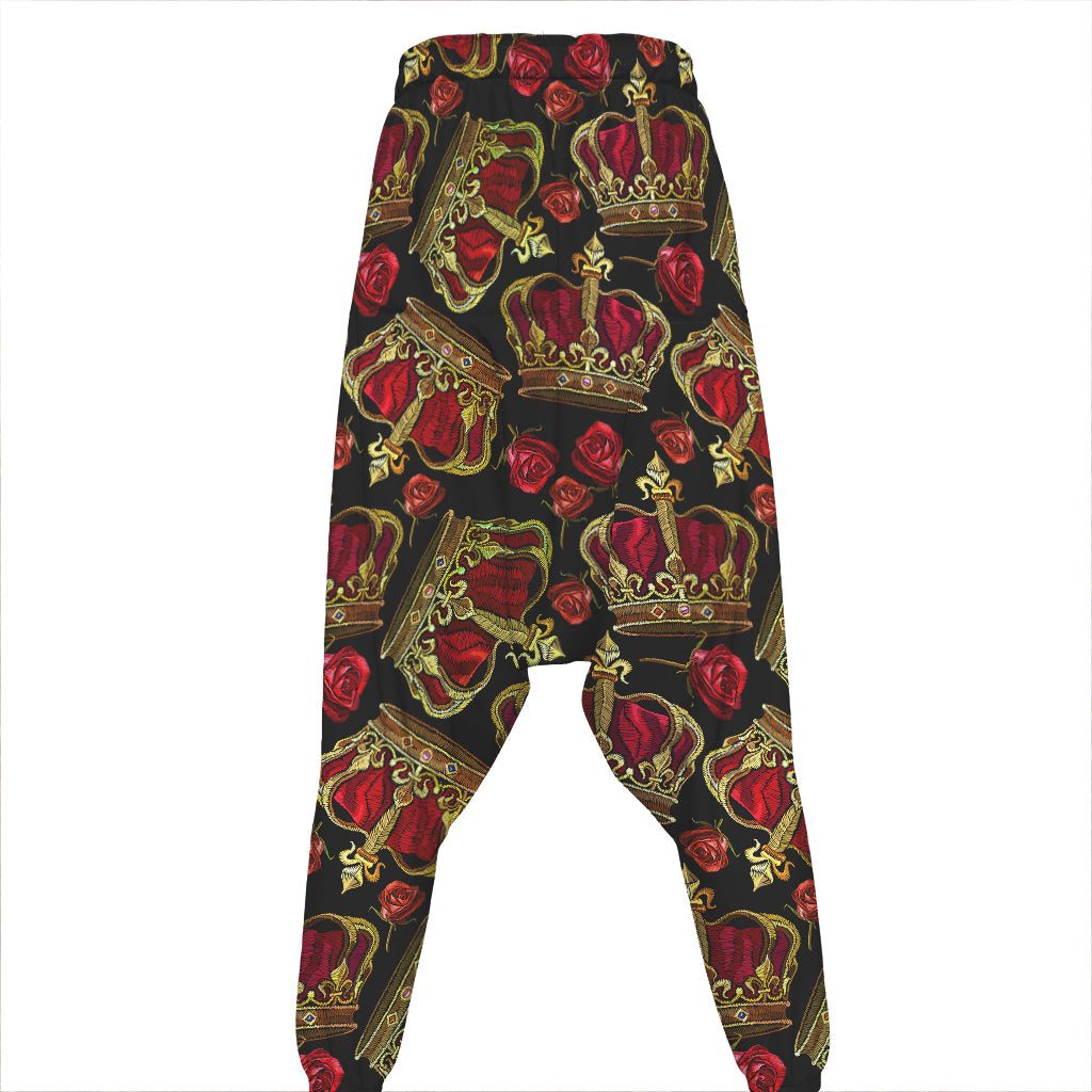 Embroidery Crown Pattern Print Hammer Pants