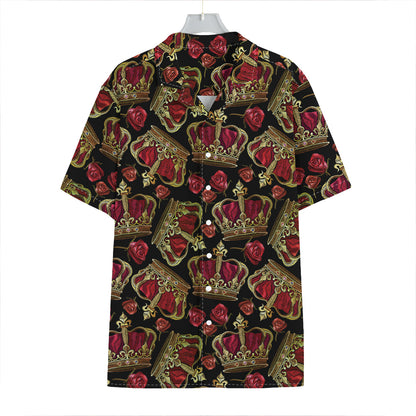 Embroidery Crown Pattern Print Hawaiian Shirt
