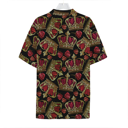 Embroidery Crown Pattern Print Hawaiian Shirt